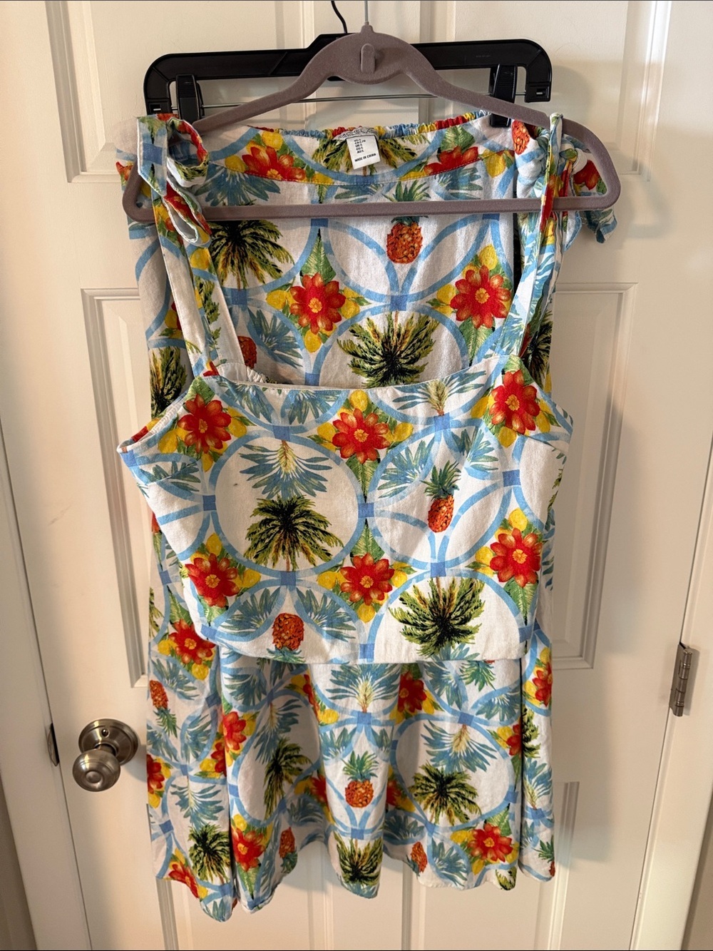 Rachel Zoe Tropical Pineapple Floral 2-Piece Linen Blend Set Size Large